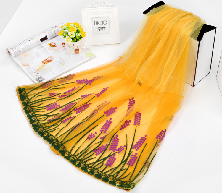 Embroidered silk chiffon scarf