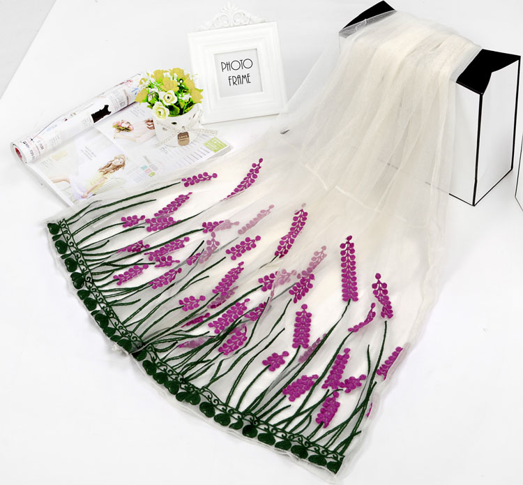 Embroidered silk chiffon scarf