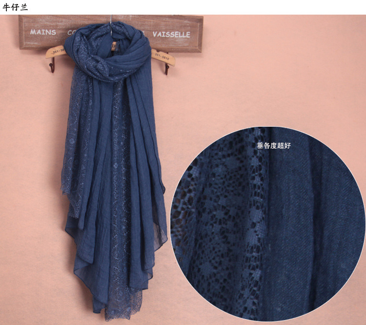 Fashion viscose cotton lace scarf