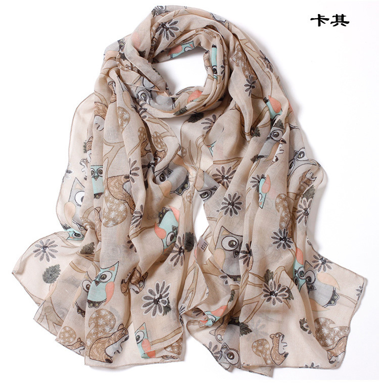 Owl animal print scarf wholesale
