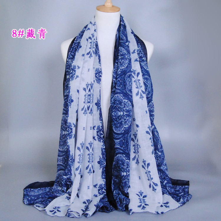 Wholesale blue and white scarf