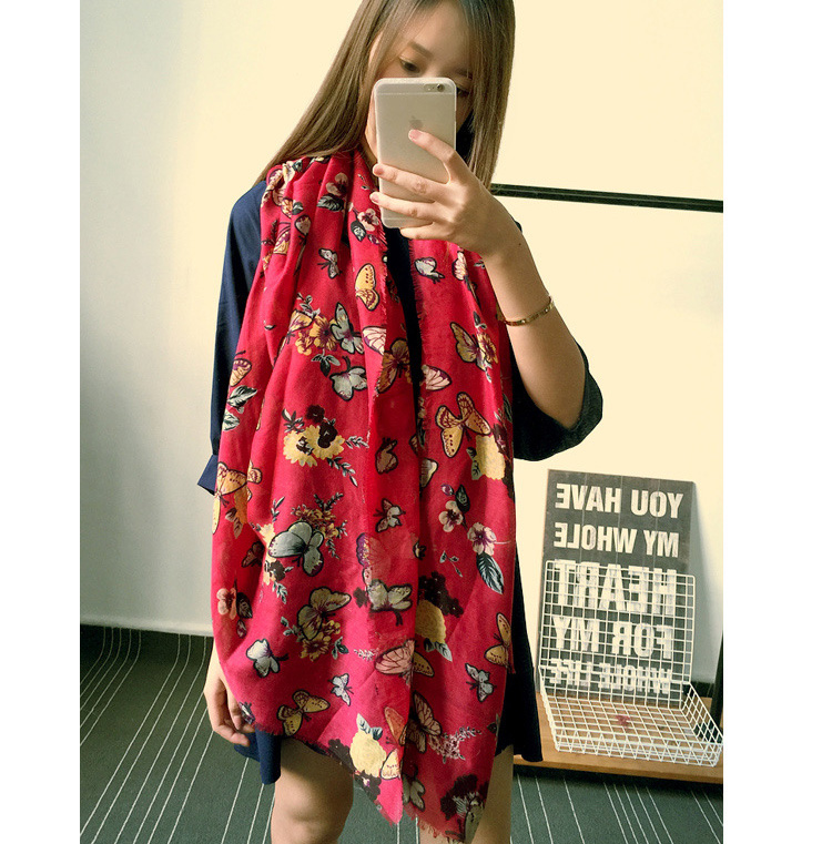 Butterfly pattern fringed scarf wholesale