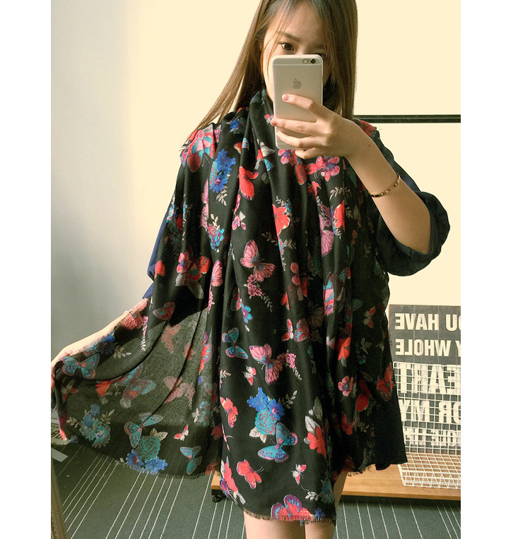 Butterfly pattern fringed scarf wholesale