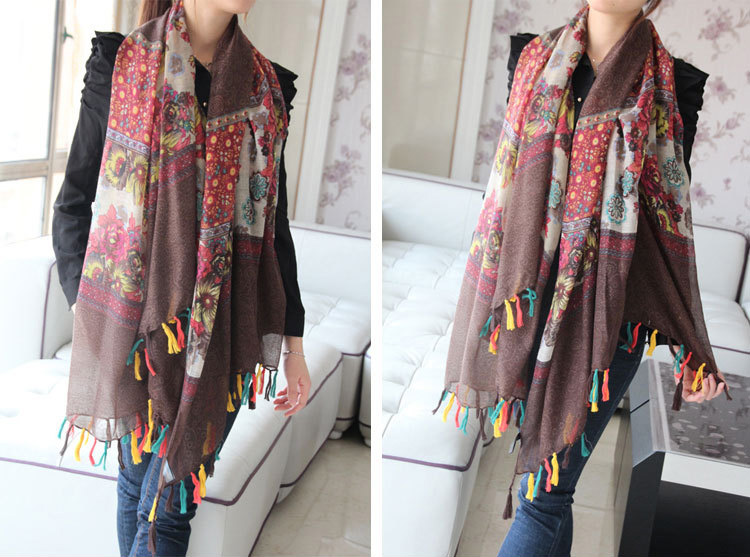Floral fringed scarf wholesale