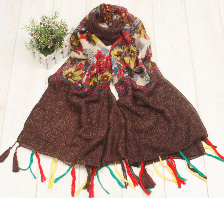 Floral fringed scarf wholesale