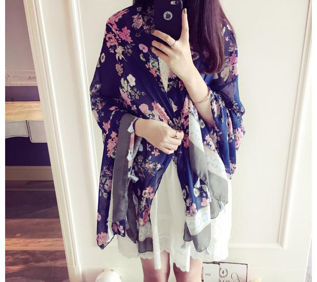 Wholesale floral fringed cotton scarf