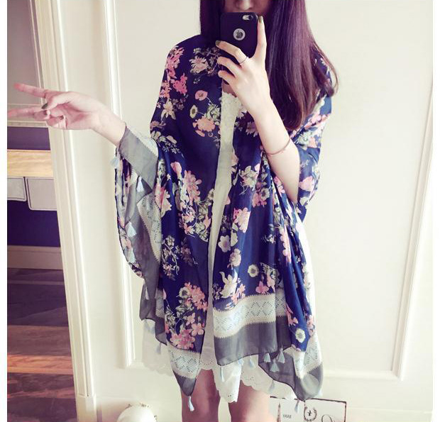 Wholesale floral fringed cotton scarf