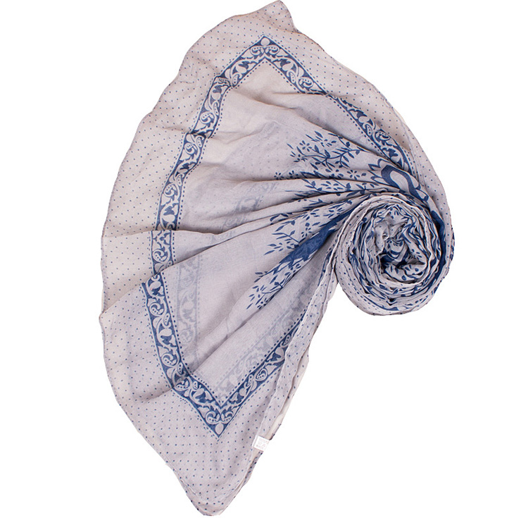 Wholesale viscose blue white scarf