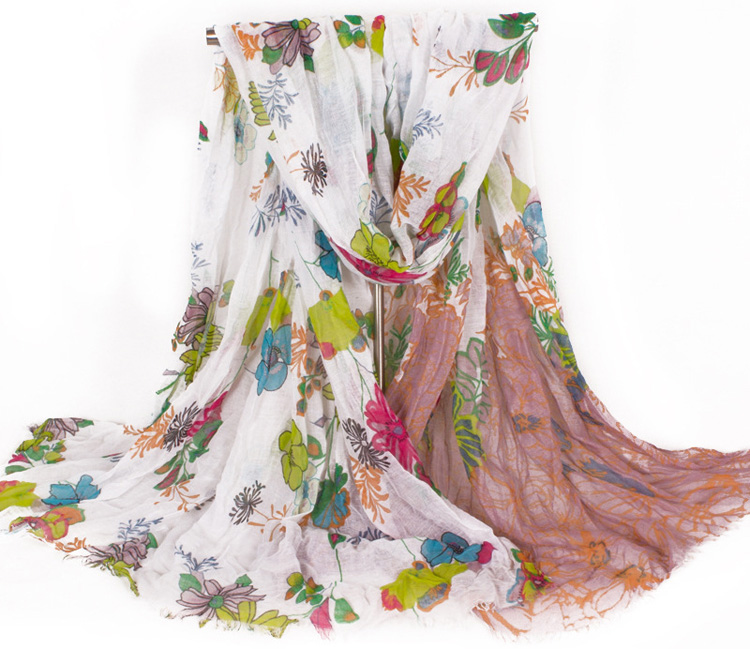 Floral print fringed scarf wholesale