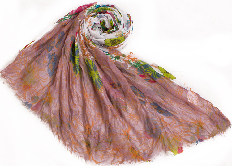Floral print fringed scarf wholesale