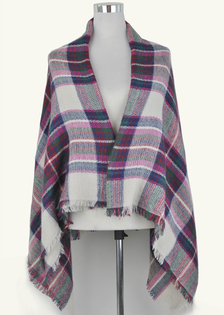 Wholesale plaid women fringe scarf