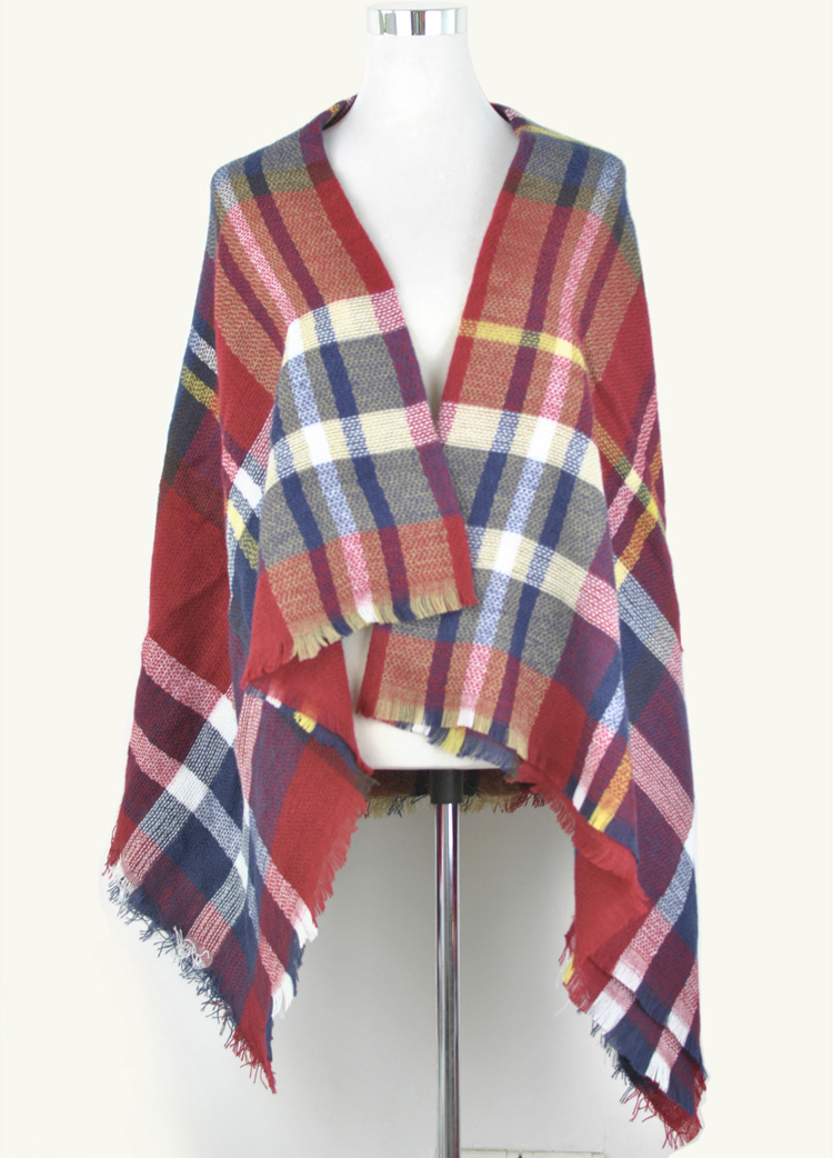Wholesale plaid women fringe scarf