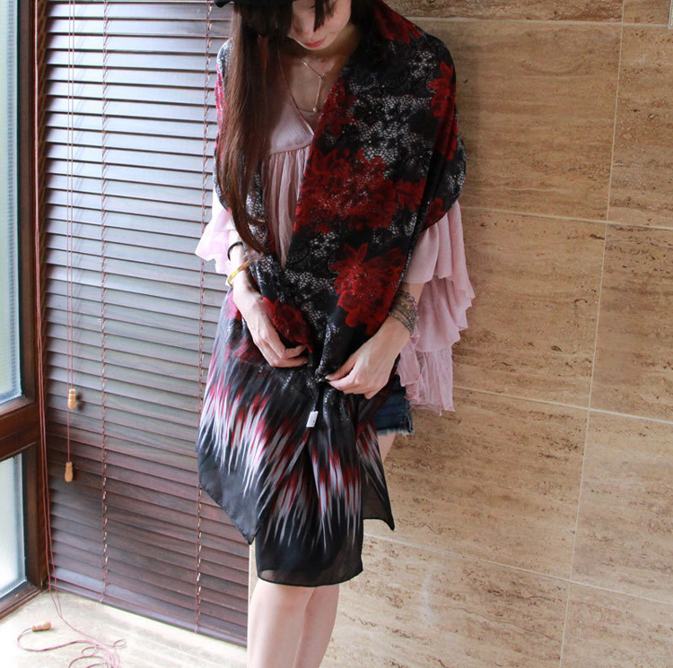 Floral chiffon silk long scarf wholesale