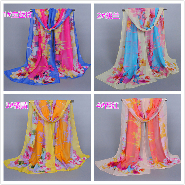 Silk chiffon scarf hand painted