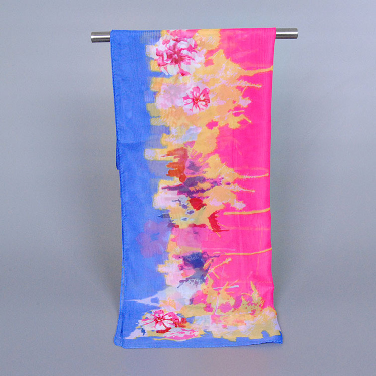 Silk chiffon scarf hand painted