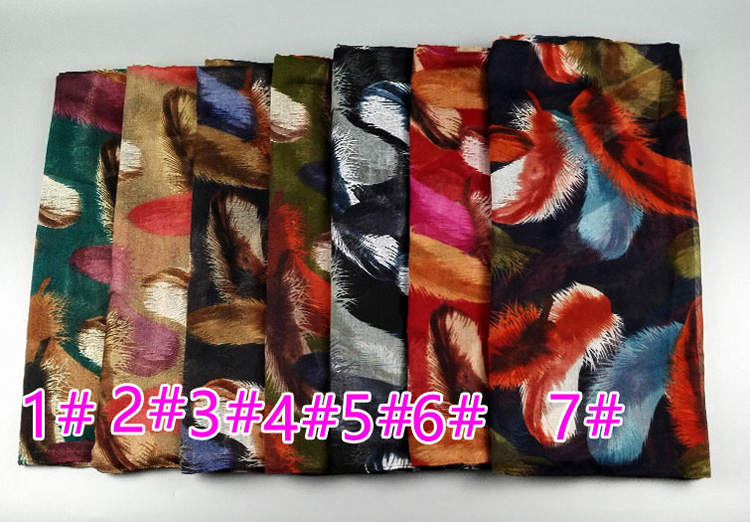 Feather printed silk scarves