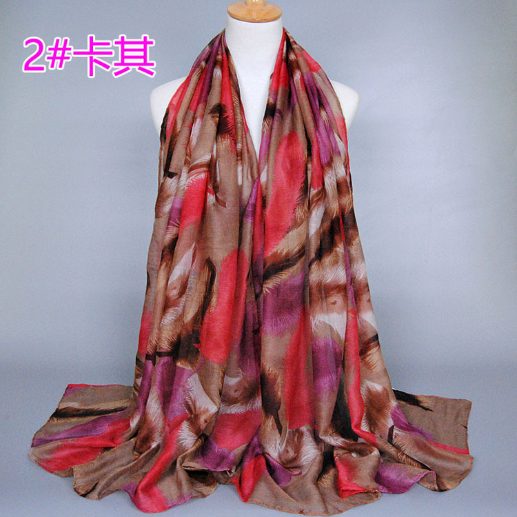 Feather printed silk scarves
