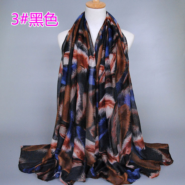 Feather printed silk scarves
