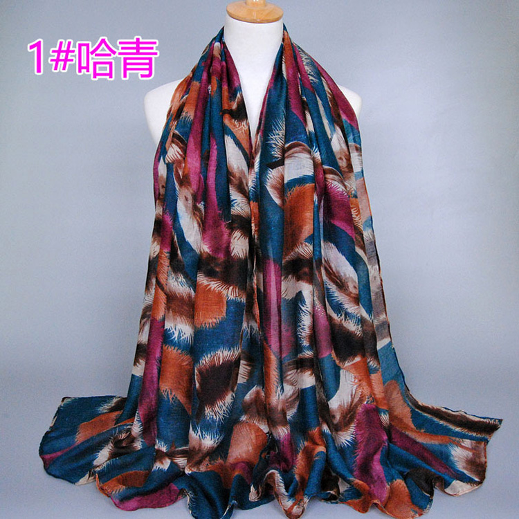 Feather printed silk scarves