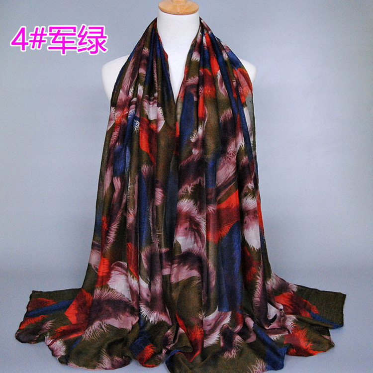 Feather printed silk scarves