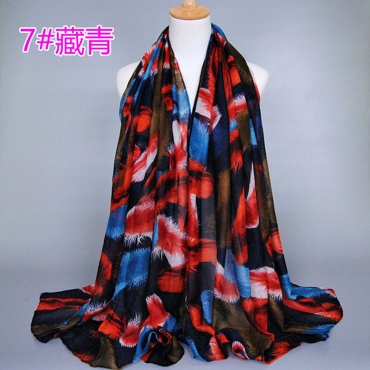 Feather printed silk scarves