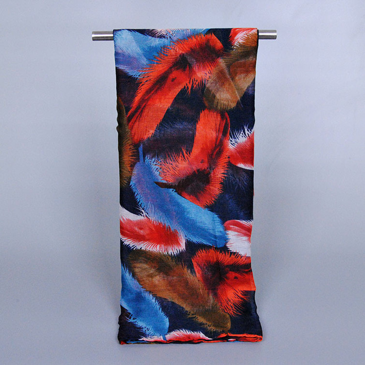 Feather printed silk scarves