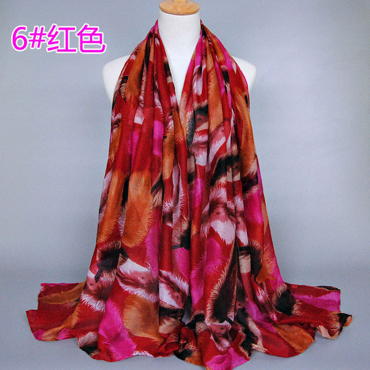 Feather printed silk scarves