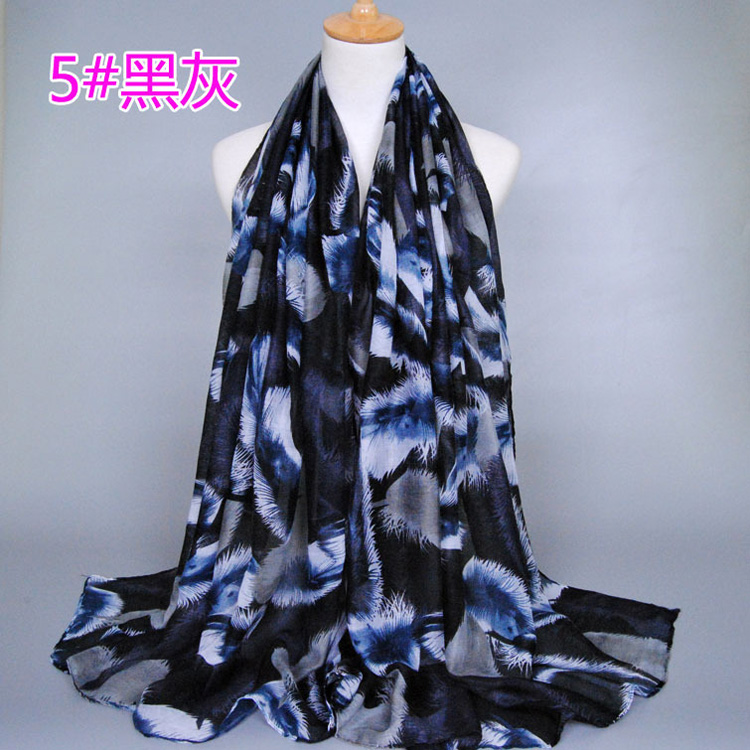 Feather printed silk scarves
