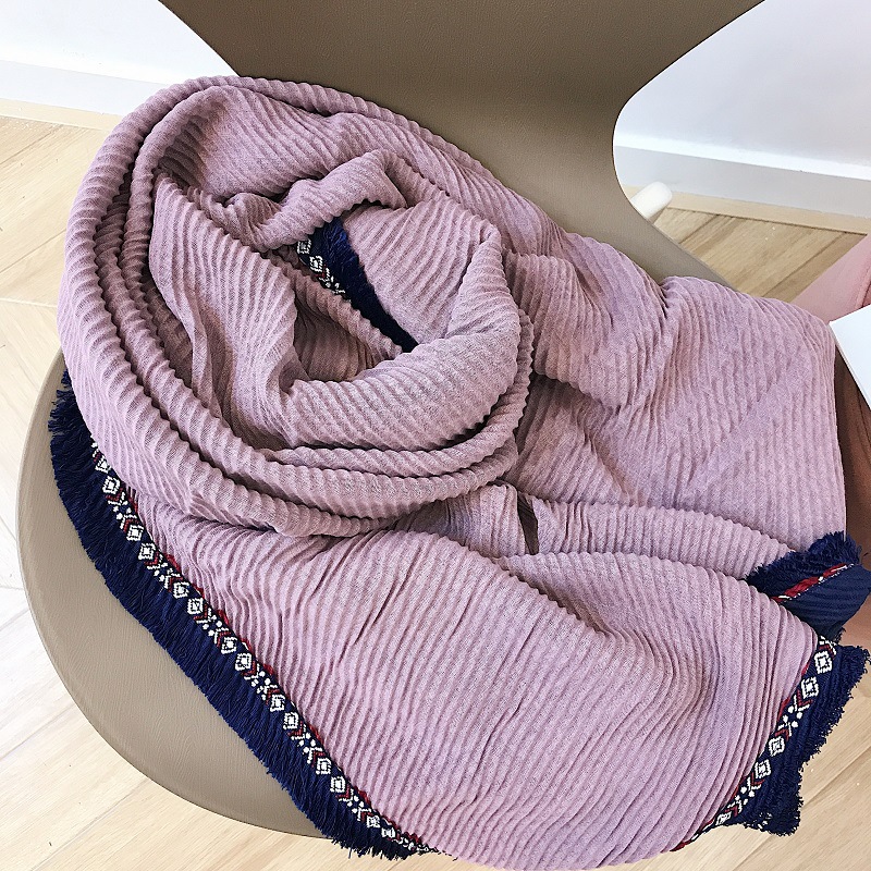 Wholesale cotton shawl pleated scarf China