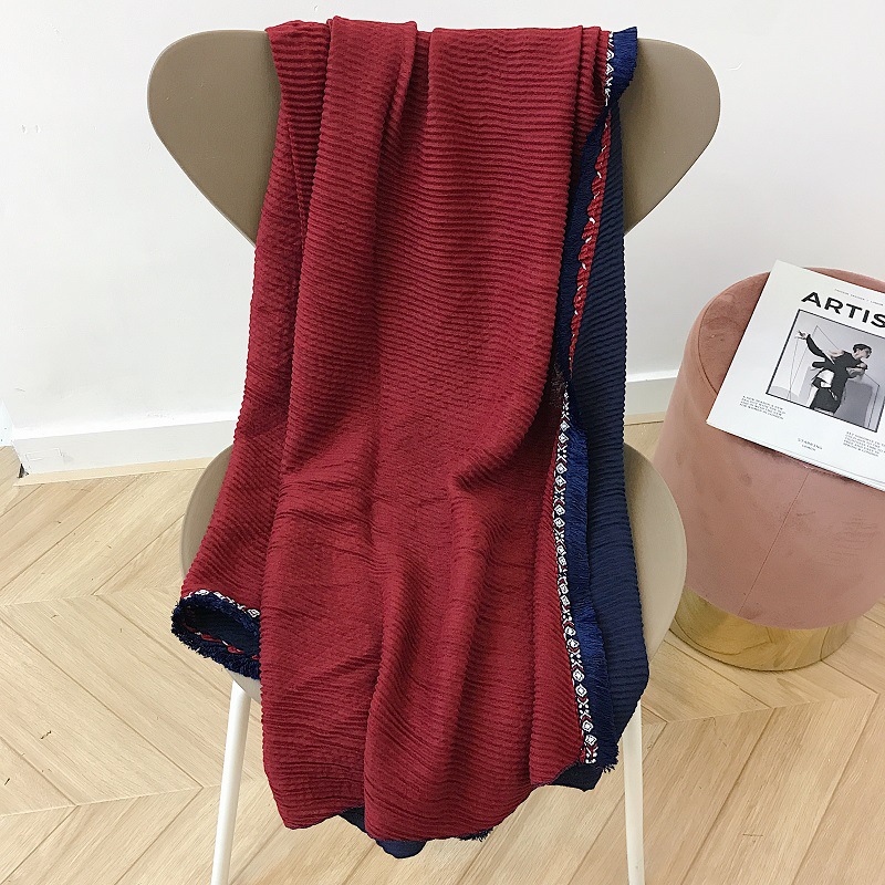 Wholesale cotton shawl pleated scarf China