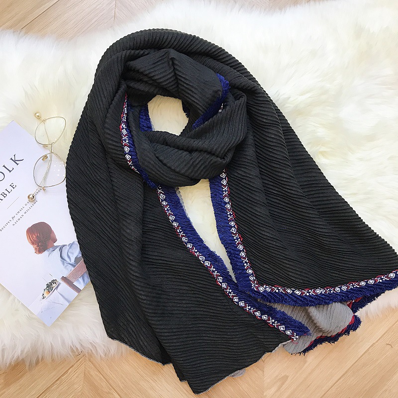 Wholesale cotton shawl pleated scarf China