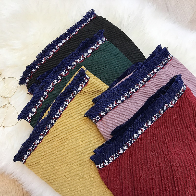 Wholesale cotton shawl pleated scarf China