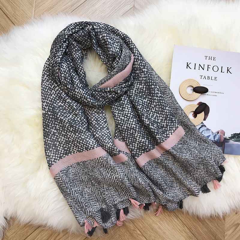 Wholesale ink tree shawl print flower cotton scarf