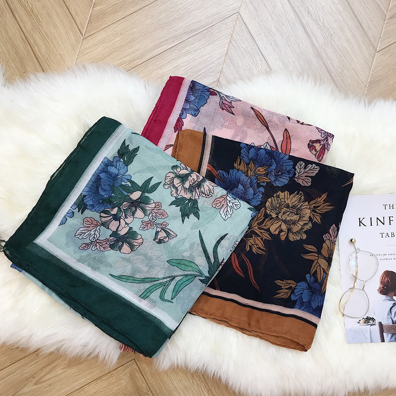 Wholesale cotton scarf flower print shawl hangzhou