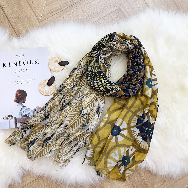 Cotton leaves hot stamp scarf woman winter shawl