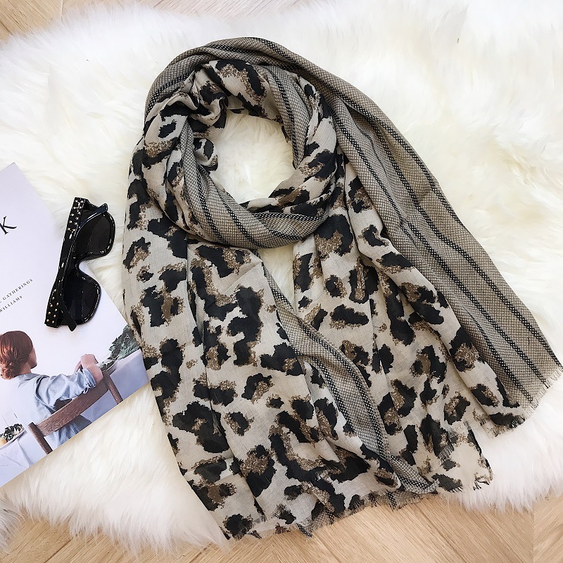 China leopard print cotton linen scarf large shawl wholesale