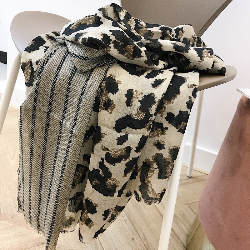 China leopard print cotton linen scarf large shawl wholesale