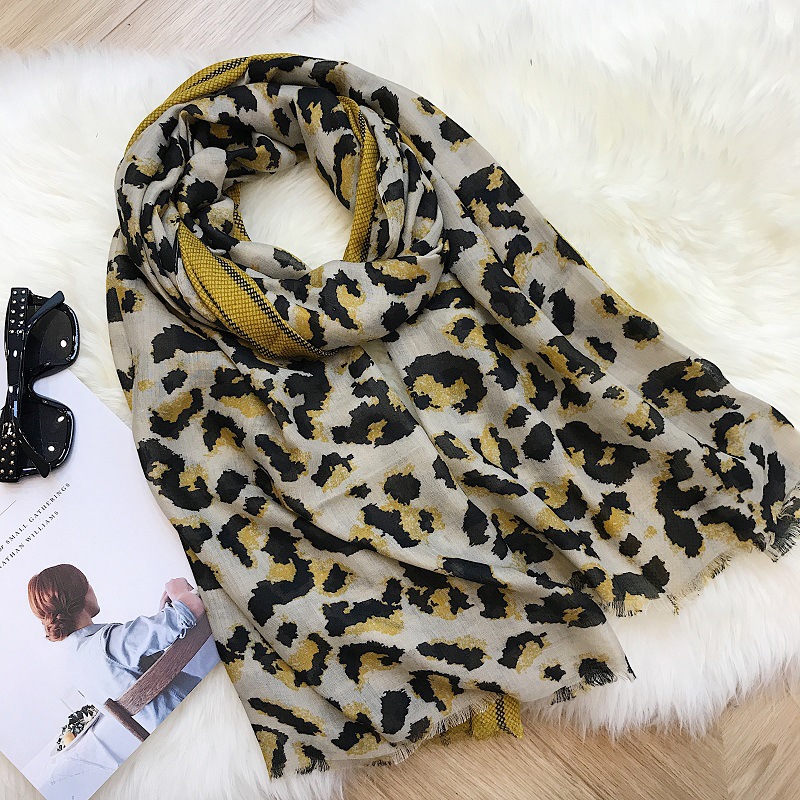 China leopard print cotton linen scarf large shawl wholesale