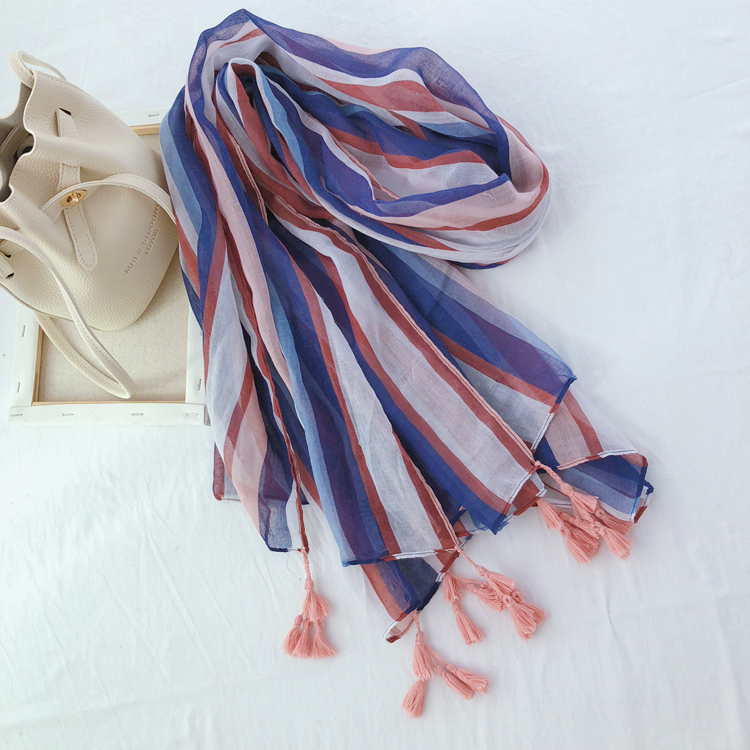 China colorful striped cotton scarf
