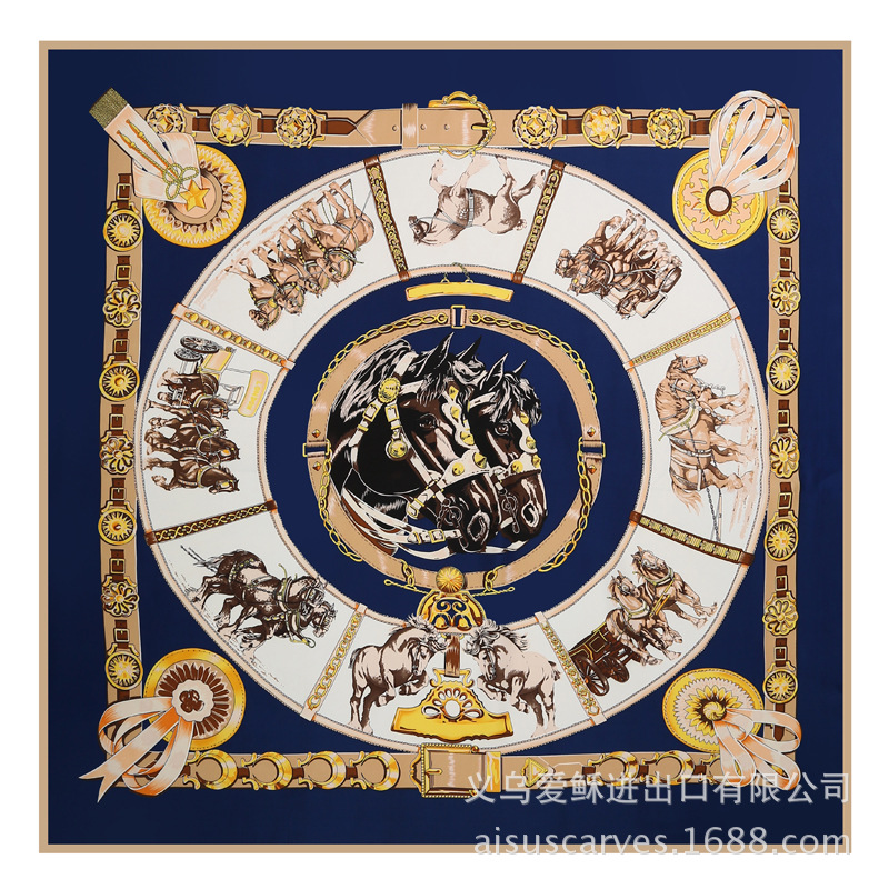 Silk scarf flower and horse square scarf