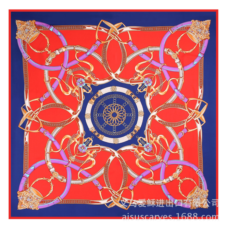 Silk scarf flower and horse square scarf