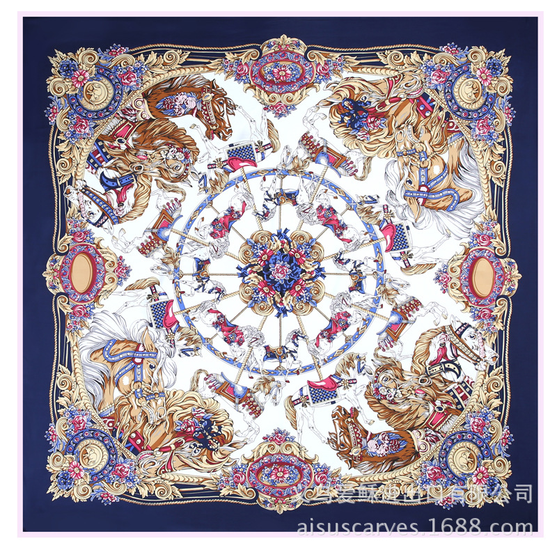 Silk scarf flower and horse square scarf