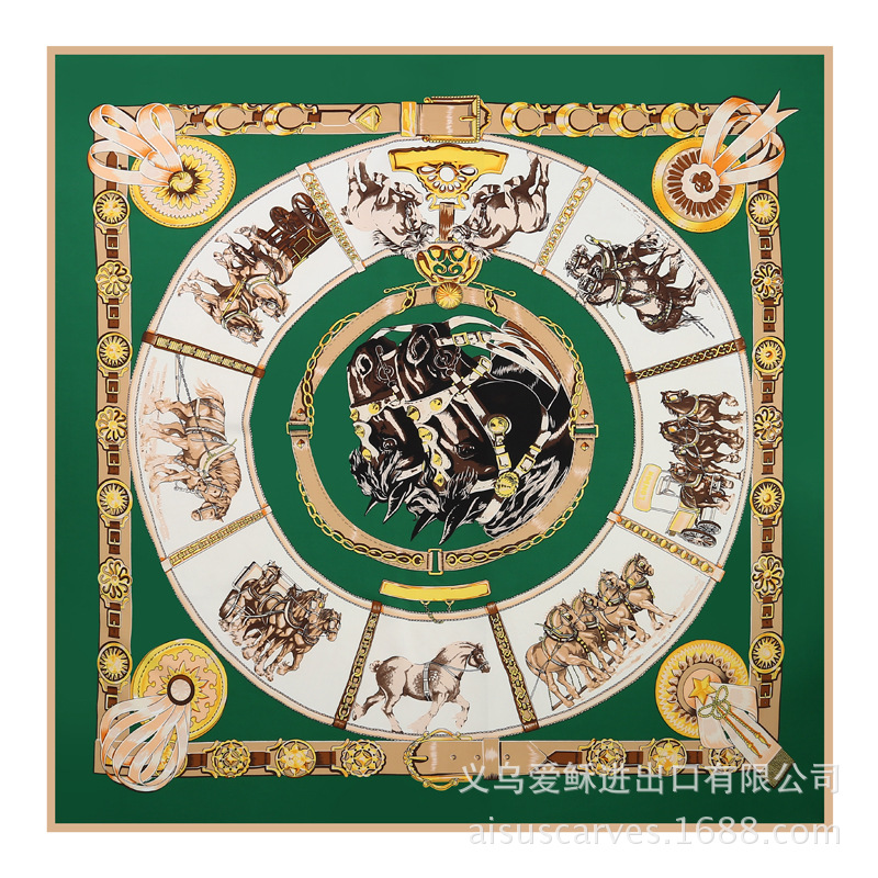 Silk scarf flower and horse square scarf