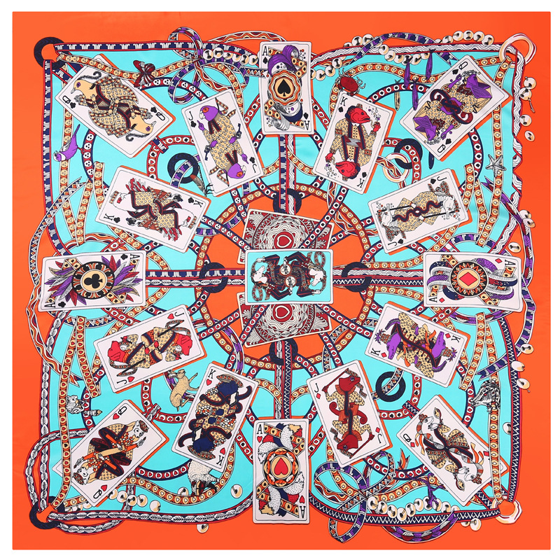Playing card printing silk scarf wholesale square scarf