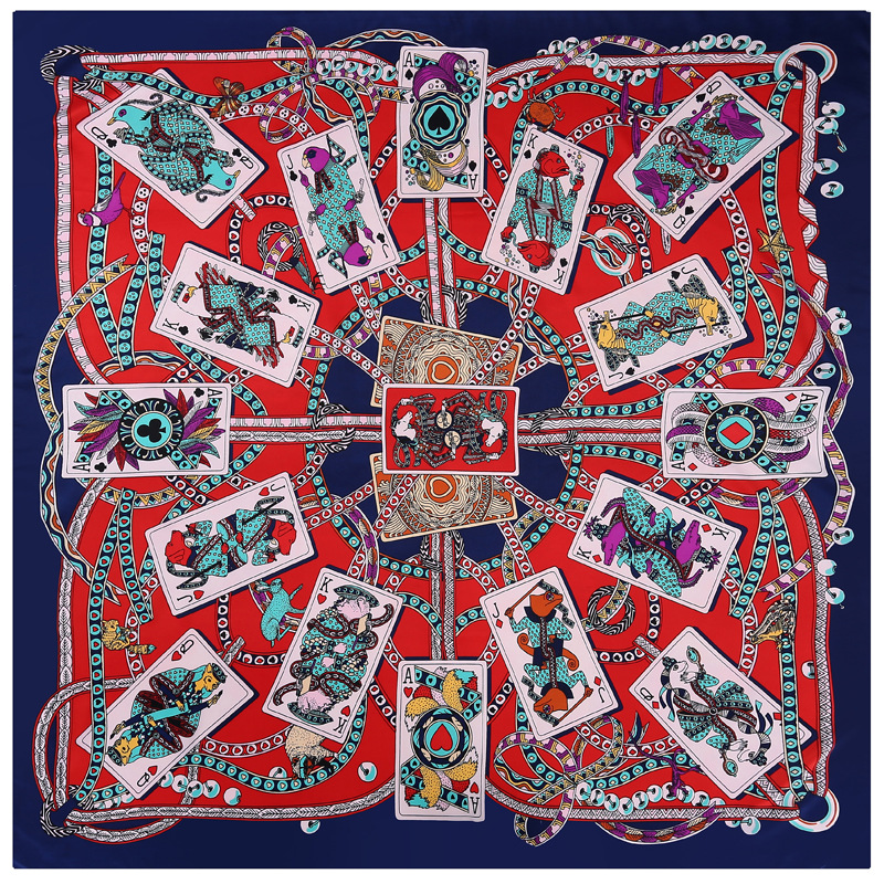 Playing card printing silk scarf wholesale square scarf