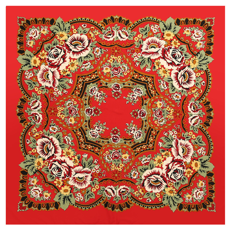 Bohemian floral twill silk square scarf