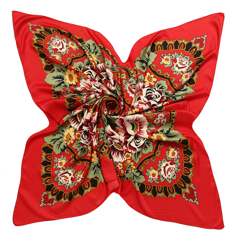 Bohemian floral twill silk square scarf