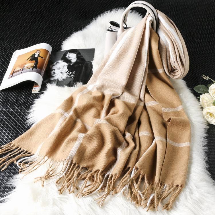 Vertical plaid cashmere scarf