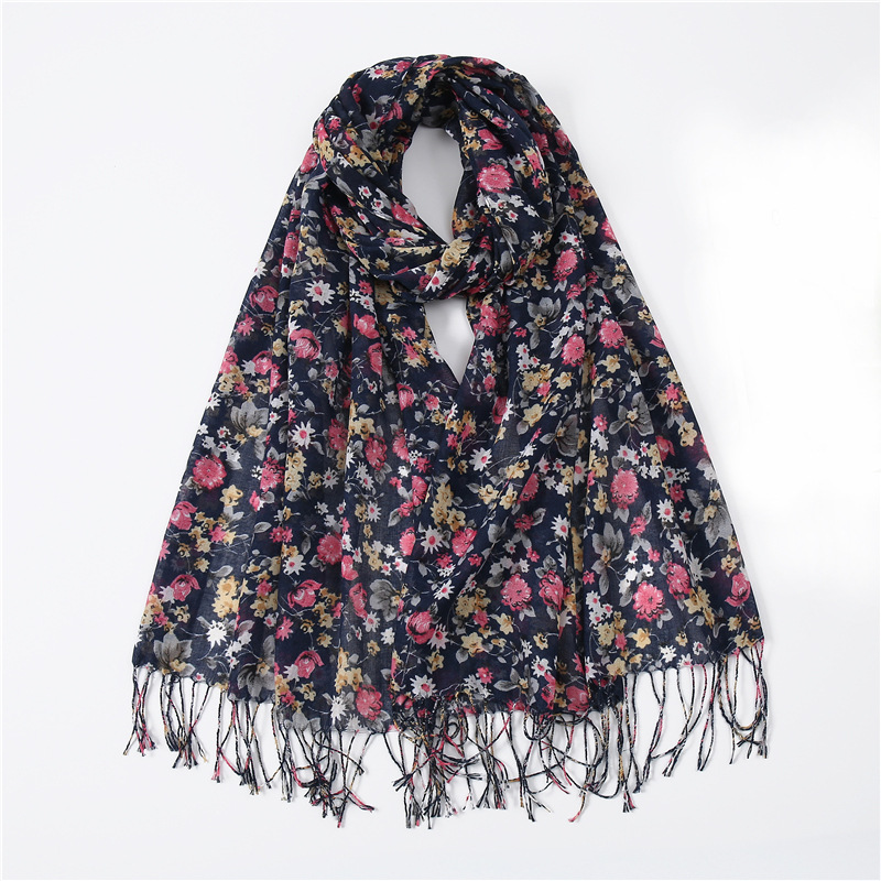 Printed Floral Fringe Scarf
