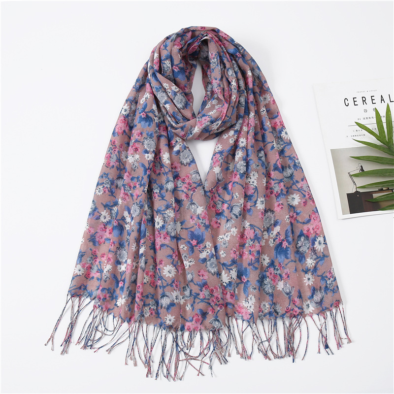 Printed Floral Fringe Scarf
